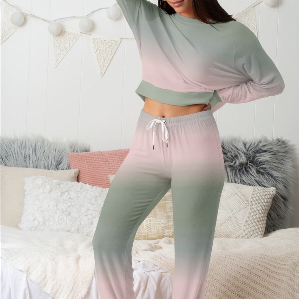 Honeydew Dip Dye Long Sleeve Top & Drawstring Pants 2-Pc Pajama Set